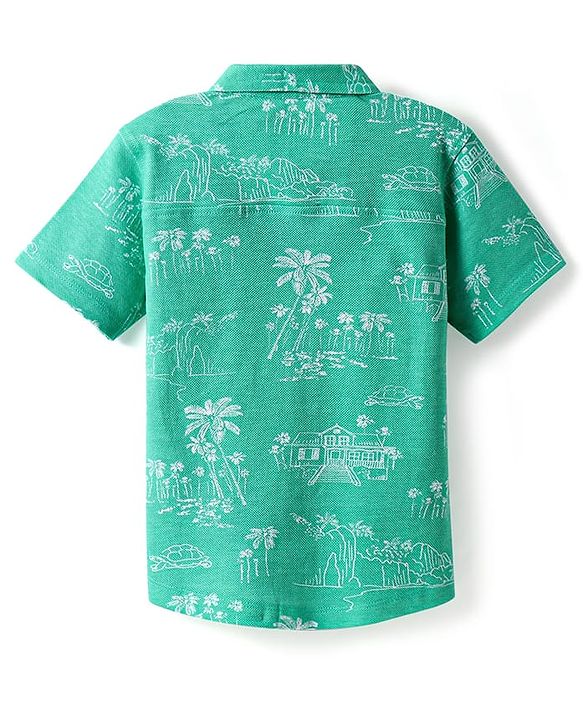Babyhug Cotton Knit Half Sleeves Shirt with Beach Theme Print - Green