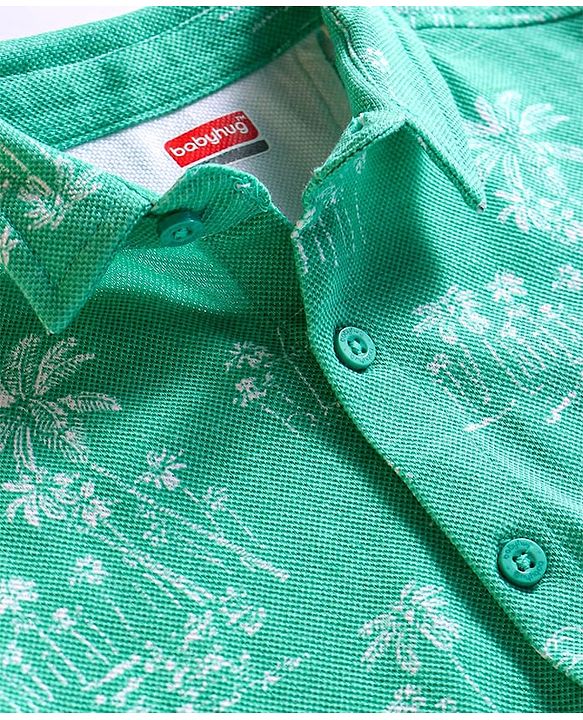 Babyhug Cotton Knit Half Sleeves Shirt with Beach Theme Print - Green
