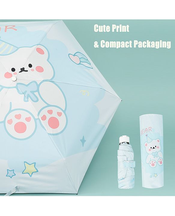 Babyhug Teddy Bear Printed Umbrella - Light Blue