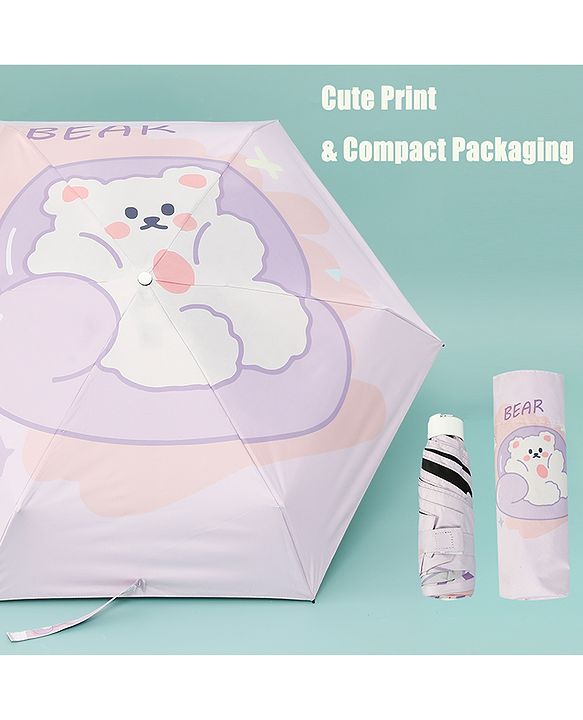 Babyhug Teddy Bear Printed Umbrella - Light Pink