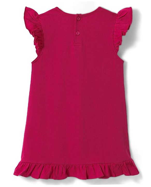 Babyhug Cotton Knit Frill Sleeves A Line Nighties with Polka Dots & Text Print Pack of 2 - Yellow & Dark Pink