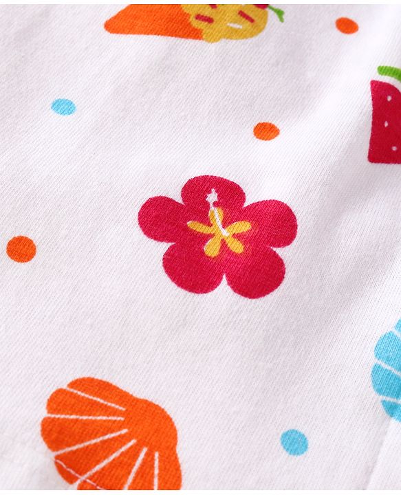 Babyhug Cotton Knit Half Sleeves Shorts Night Suit With Floral & Fruit Print - White