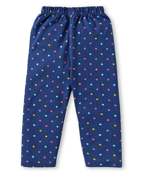 Babyhug Cotton Knit Front Open Full Sleeves Peter Pan Collar Night Suit with Polka Dot Print - Navy Blue