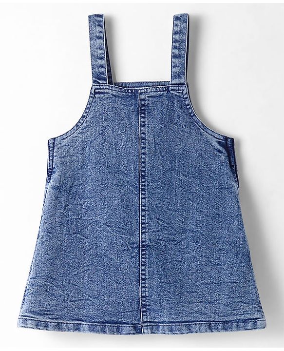 Babyhug Cotton Woven Frock & Half Sleeves Inner Tee With Fruit Print & Patch - Blue & Pink
