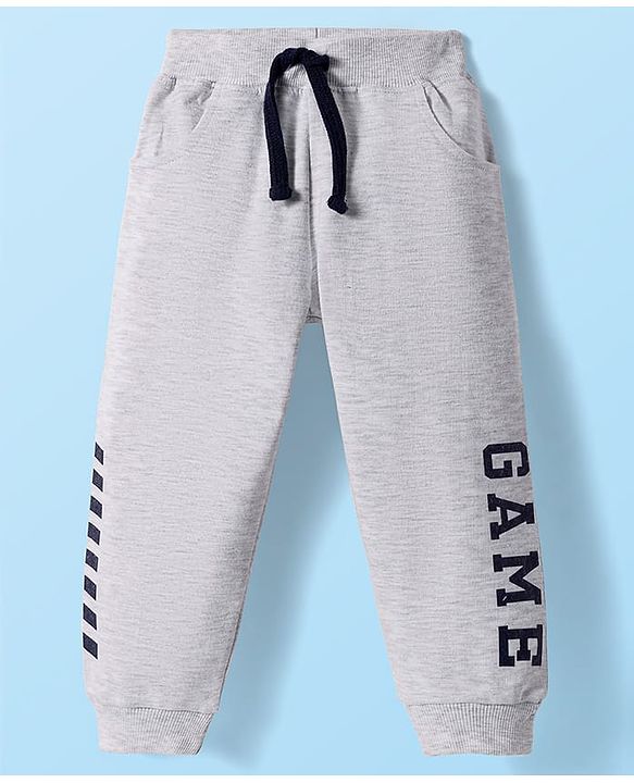 Babyhug Terry Knit Full Length Lounge Pants With Game Text Print -  Grey