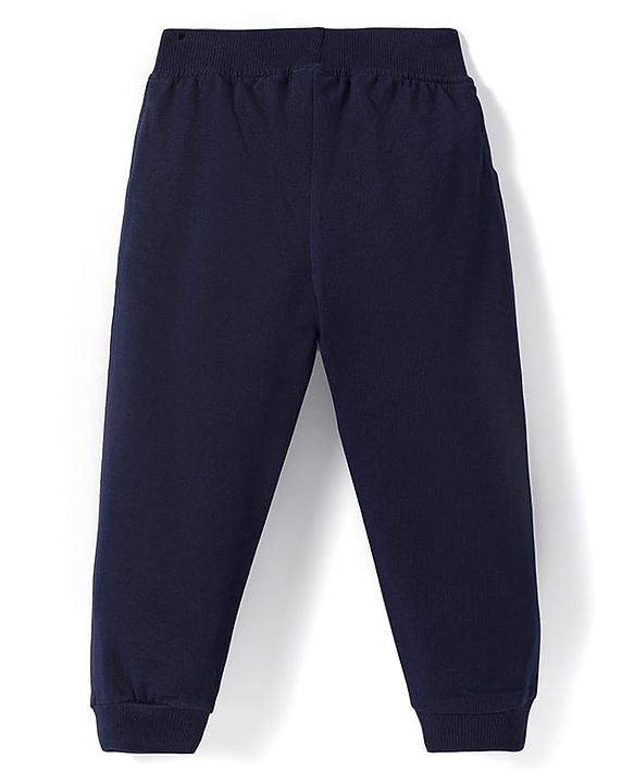 Babyhug Terry Knit Full Length Lounge Pants With Get Set Go Text Print - Navy Blue