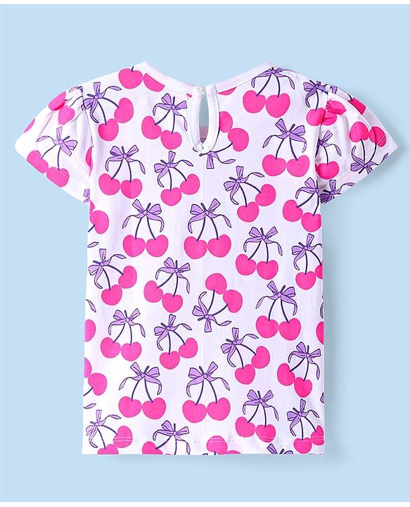 Babyhug Cotton Woven Cherry Printed & Embroidered Pinafore with Cap Sleeves Inner Tee - Blue