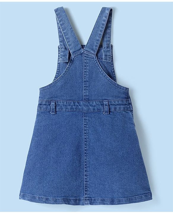 Babyhug Cotton Woven Cherry Printed & Embroidered Pinafore with Cap Sleeves Inner Tee - Blue