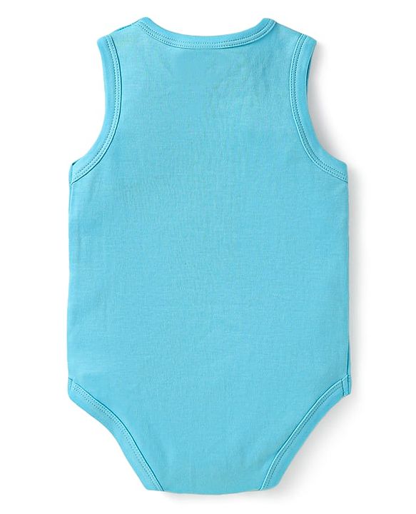 Babyhug 100% Cotton Knit Sleeveless Onesies with Alphabet Print & Stripes Pack of 3 - Light Green & Blue