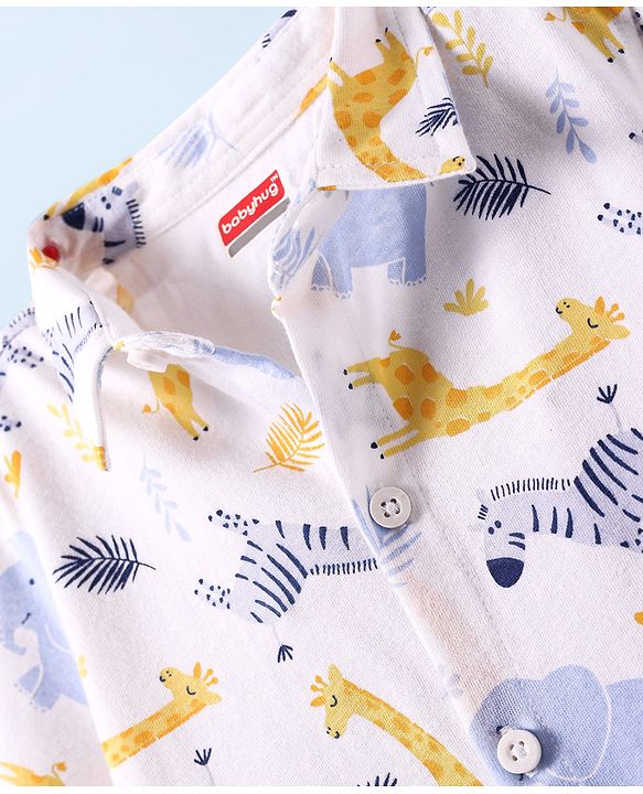 Babyhug Cotton Knit Half Sleeves Shirt With Animal Print - White