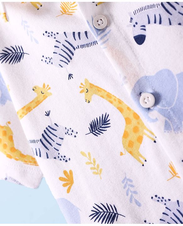 Babyhug Cotton Knit Half Sleeves Shirt With Animal Print - White