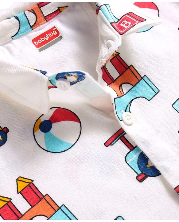 Babyhug Cotton Knit Half Sleeves Shirt With Toys Print - White