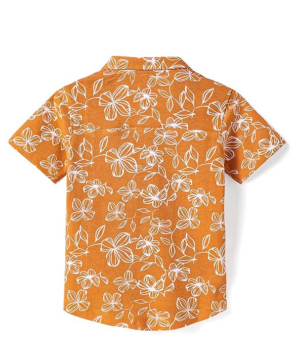 Babyhug Cotton Knit Half Sleeves Shirt With Floral Print - Rust Orange