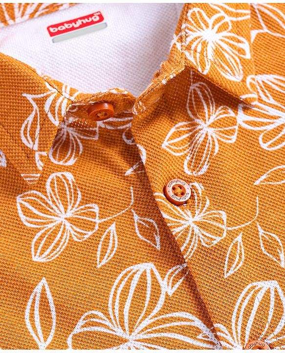 Babyhug Cotton Knit Half Sleeves Shirt With Floral Print - Rust Orange