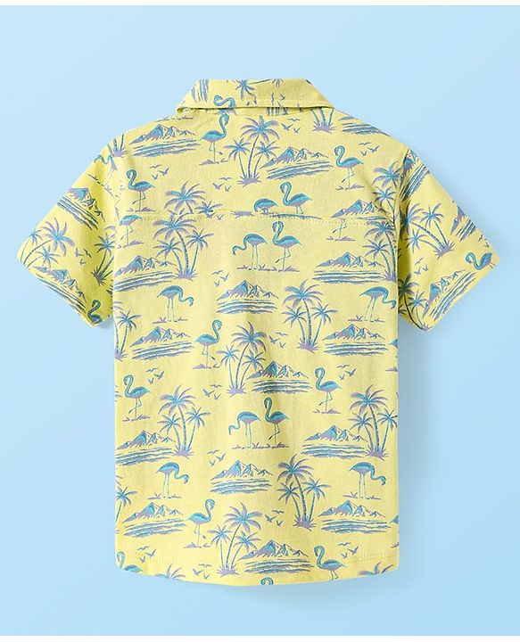Babyhug Cotton Knit Half Sleeves Shirt With Beach Theme Print - Light Green