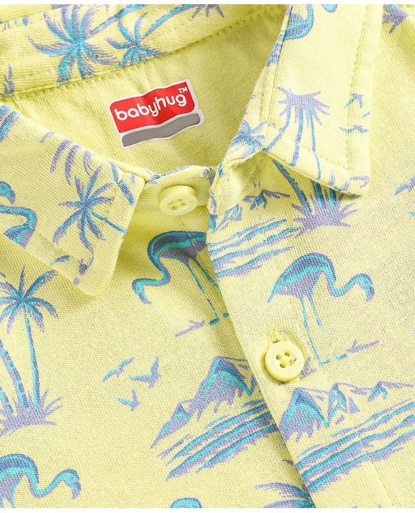 Babyhug Cotton Knit Half Sleeves Shirt With Beach Theme Print - Light Green