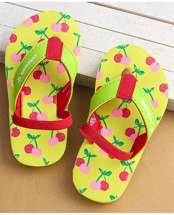 Cute Walk by Babyhug Flip Flops with Cherry Print & Back Strap - Light Green