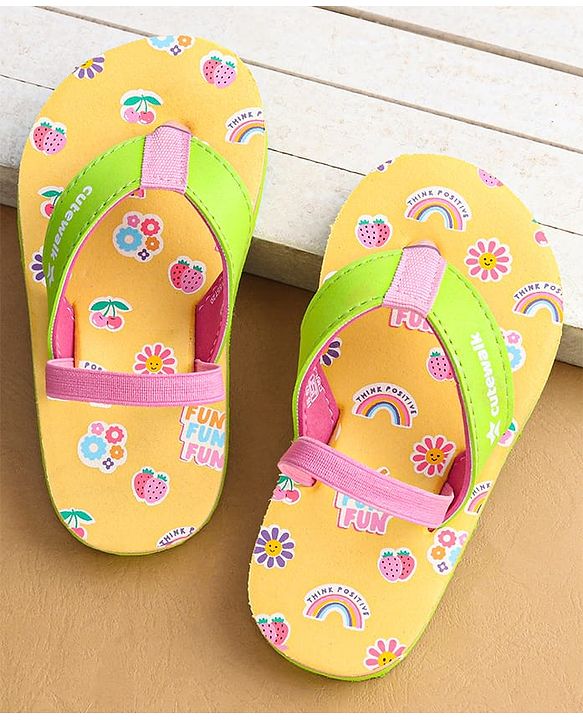 Cute Walk by Babyhug Flip Flops With Floral Print & Backstrap - Yellow
