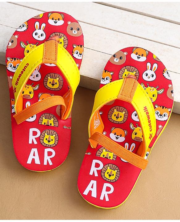 Cute Walk by Babyhug Flip Flops With Animal Print & Backstrap Closure - Red