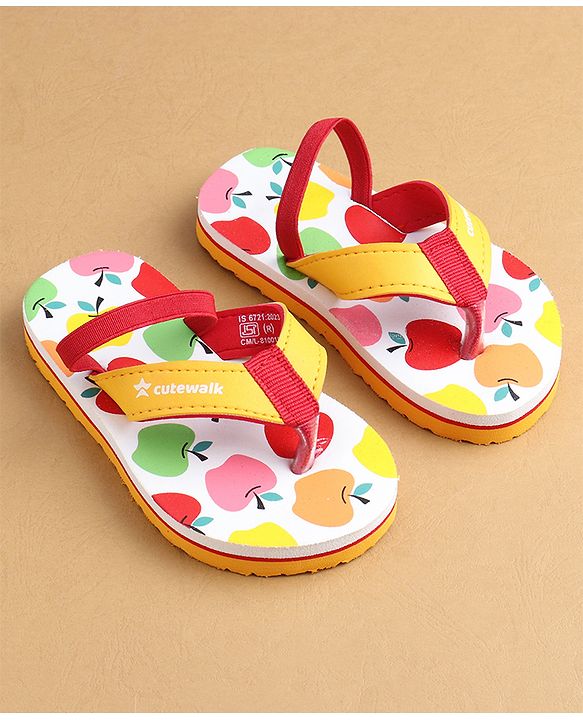 Cute Walk by Babyhug Flip Flops With Fruits Print & Backstrap Closure - Multicolour