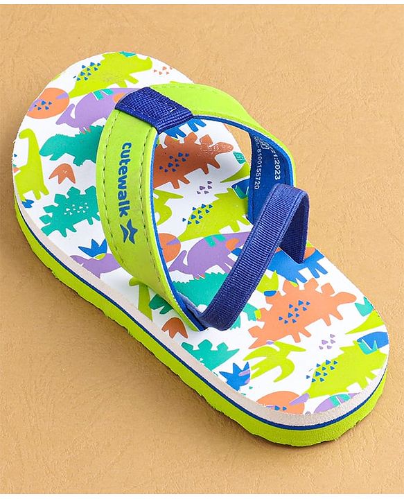 Cute Walk by Babyhug Flip Flops With Dinosaur Print & Backstrap Closure - Green