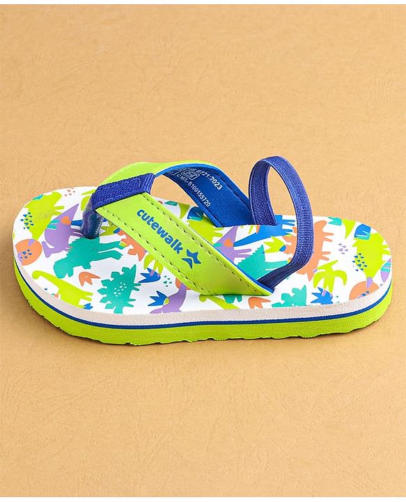 Cute Walk by Babyhug Flip Flops With Dinosaur Print & Backstrap Closure - Green