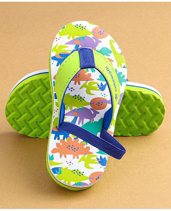 Cute Walk by Babyhug Flip Flops With Dinosaur Print & Backstrap Closure - Green