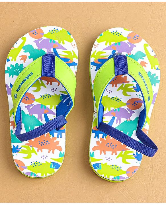 Cute Walk by Babyhug Flip Flops With Dinosaur Print & Backstrap Closure - Green