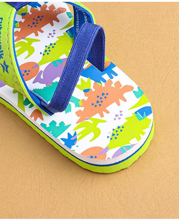 Cute Walk by Babyhug Flip Flops With Dinosaur Print & Backstrap Closure - Green