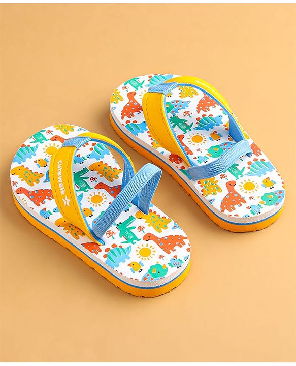 Cute Walk by Babyhug Flip Flops with Dino Print & Back Strap Closure - Yellow