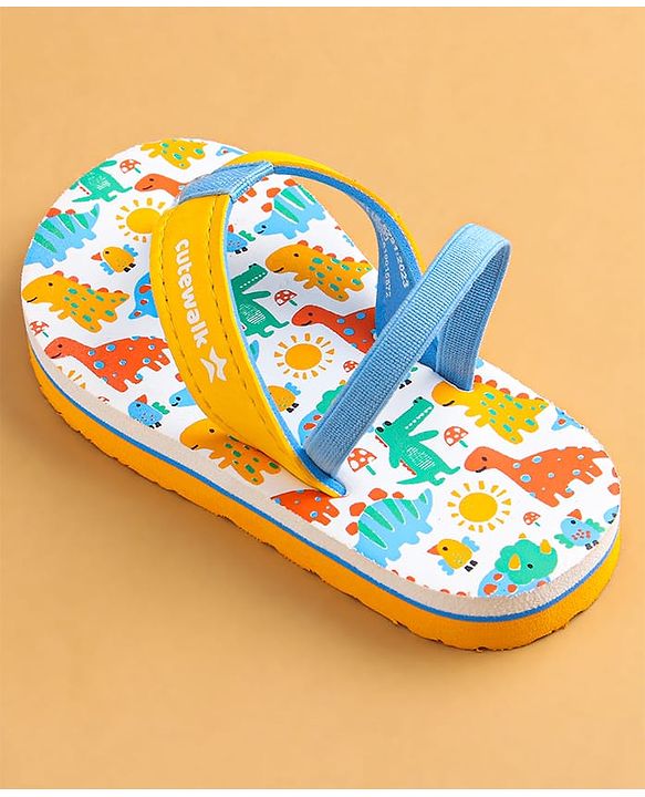 Cute Walk by Babyhug Flip Flops with Dino Print & Back Strap Closure - Yellow