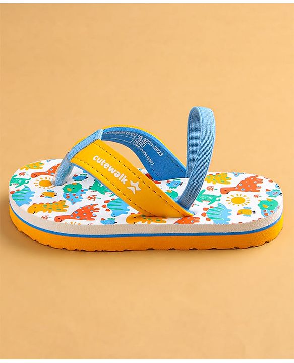 Cute Walk by Babyhug Flip Flops with Dino Print & Back Strap Closure - Yellow