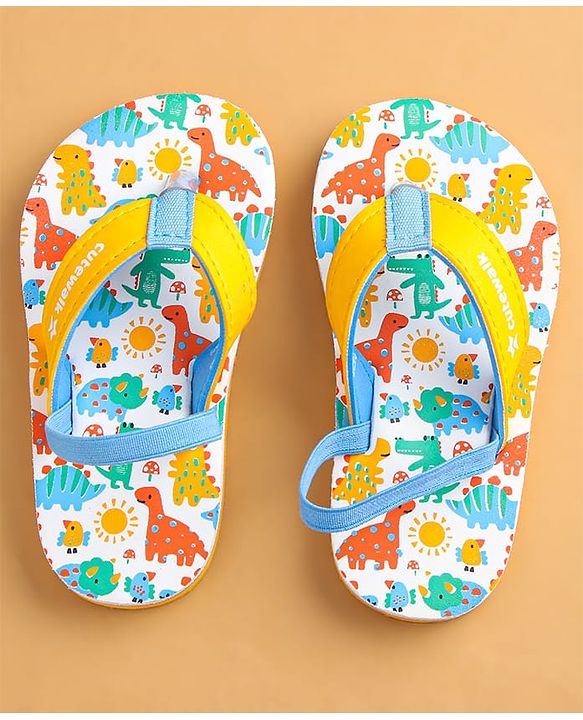 Cute Walk by Babyhug Flip Flops with Dino Print & Back Strap Closure - Yellow