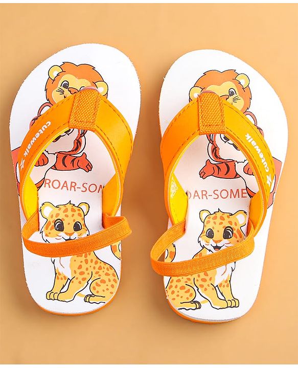 Cute Walk by Babyhug Flip Flops with Animal Print & Back Strap Closure - White