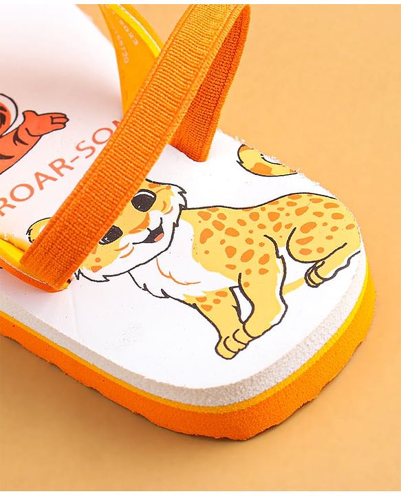 Cute Walk by Babyhug Flip Flops with Animal Print & Back Strap Closure - White