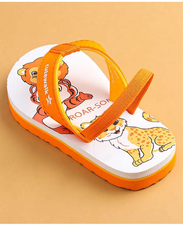 Cute Walk by Babyhug Flip Flops with Animal Print & Back Strap Closure - White