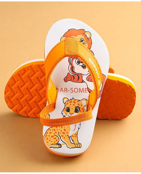 Cute Walk by Babyhug Flip Flops with Animal Print & Back Strap Closure - White