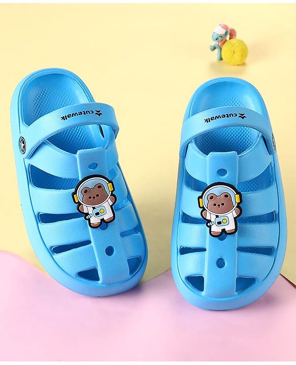 Cute Walk by Babyhug Clogs with Backstrap Closure & Teddy Bear Applique - Blue