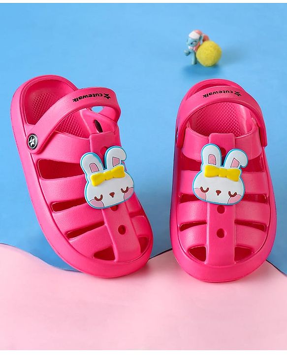 Cute Walk by Babyhug Clogs with Backstrap Closure & Kitty Applique -  Pink