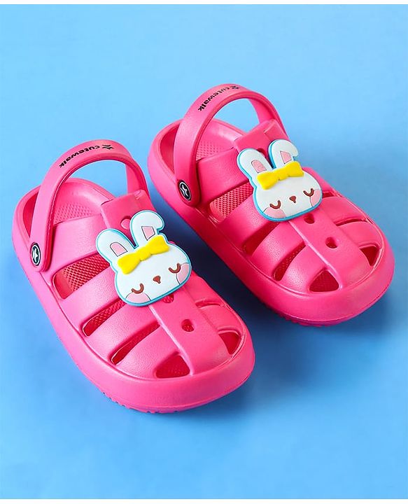 Cute Walk by Babyhug Clogs with Backstrap Closure & Kitty Applique -  Pink