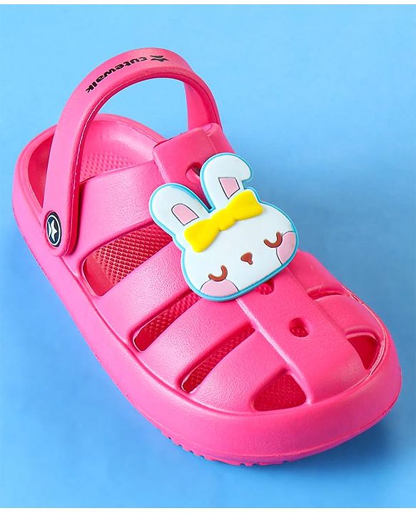 Cute Walk by Babyhug Clogs with Backstrap Closure & Kitty Applique -  Pink