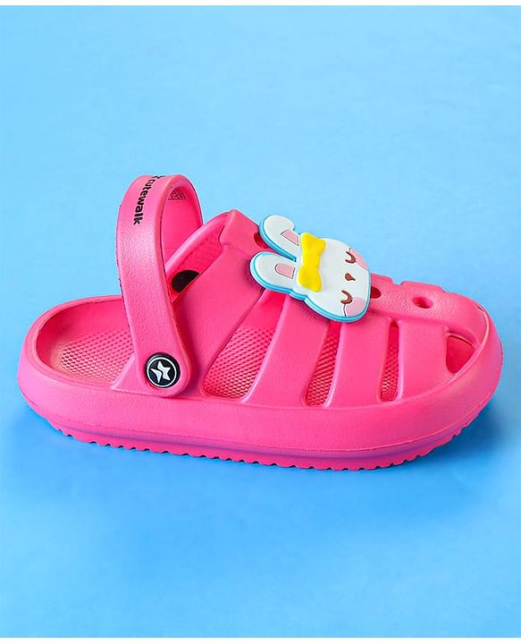Cute Walk by Babyhug Clogs with Backstrap Closure & Kitty Applique -  Pink