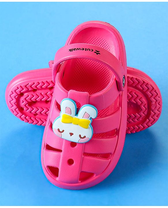 Cute Walk by Babyhug Clogs with Backstrap Closure & Kitty Applique -  Pink