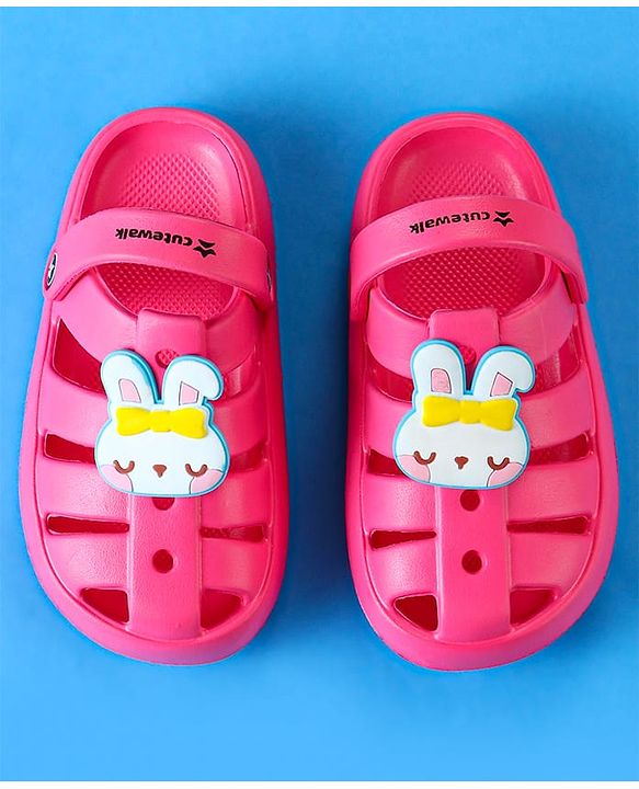 Cute Walk by Babyhug Clogs with Backstrap Closure & Kitty Applique -  Pink