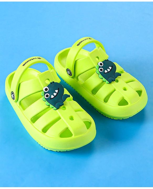 Cute Walk by Babyhug Clogs with Backstrap Closure & Dino Applique -  Limegreen
