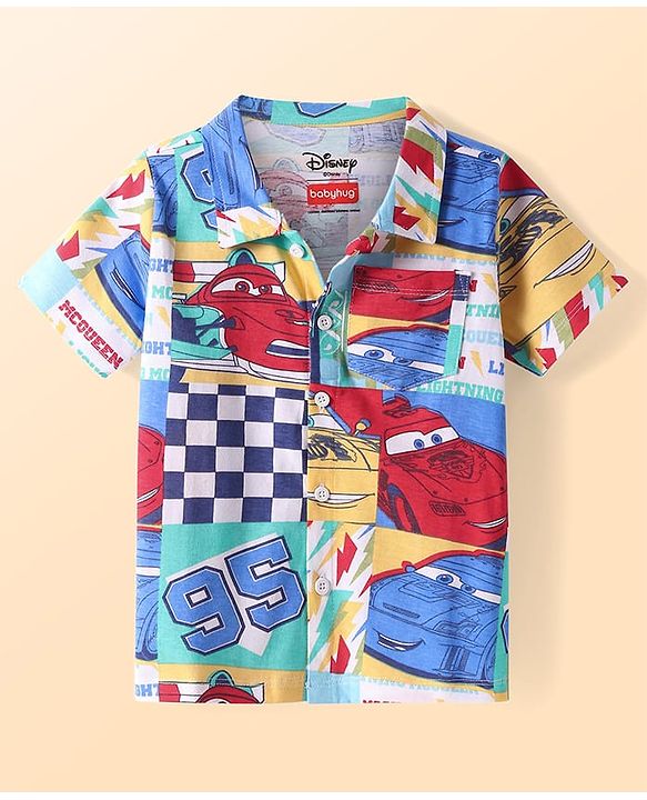 Babyhug Disney Single Jersey Knit Twofer Shirt With T-Shirt Car Print - Red & Blue