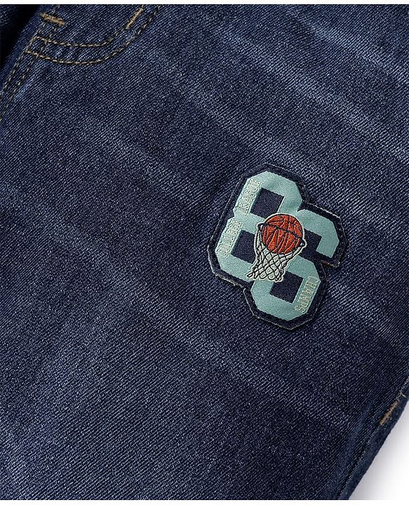 Pine Kids Denim Full Length Washed Jeans With Text Print - Navy Blue
