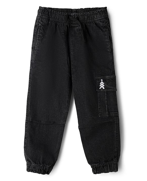 Pine Kids Denim Woven Full Length Washed Jeans with Pocket - Black