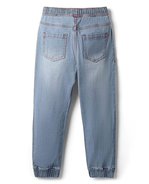 Pine Kids Denim Full Length Washed Jeans With Dino Print - Light Blue.