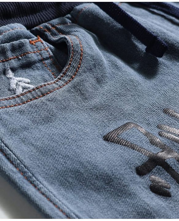Pine Kids Woven Full Length Washed Denim Jeans With Text Print - Blue